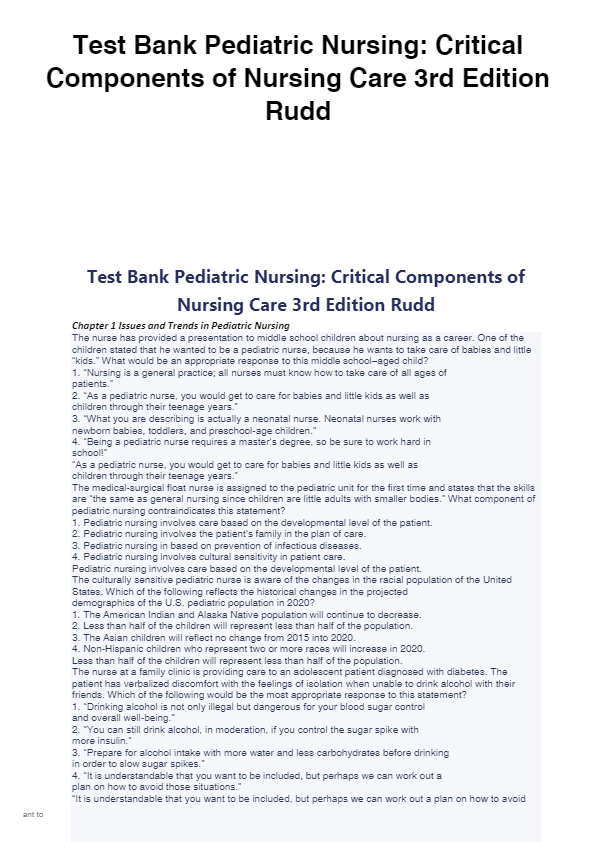 Test Bank Pediatric Nursing: Critical Components of Nursing Care 3rd Edition