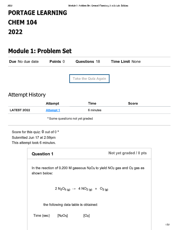 CHEM 104 Module 3 Problem Set: General Chemistry 2 with Lab | Portage Learning 2025–2026 | Verified