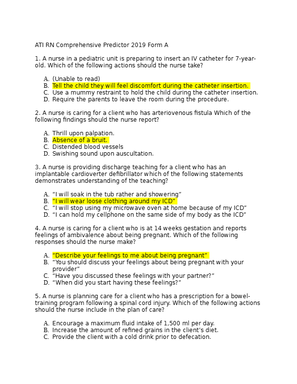 ATI RN Comprehensive Predictor Exam 1000+ Questions and Correct Answers