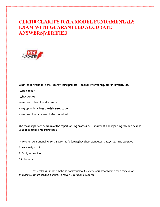 CLR110 Clarity Data Model Fundamentals Exam Prep 2025–2026 | Accurate Questions & Answers | 100% Pas