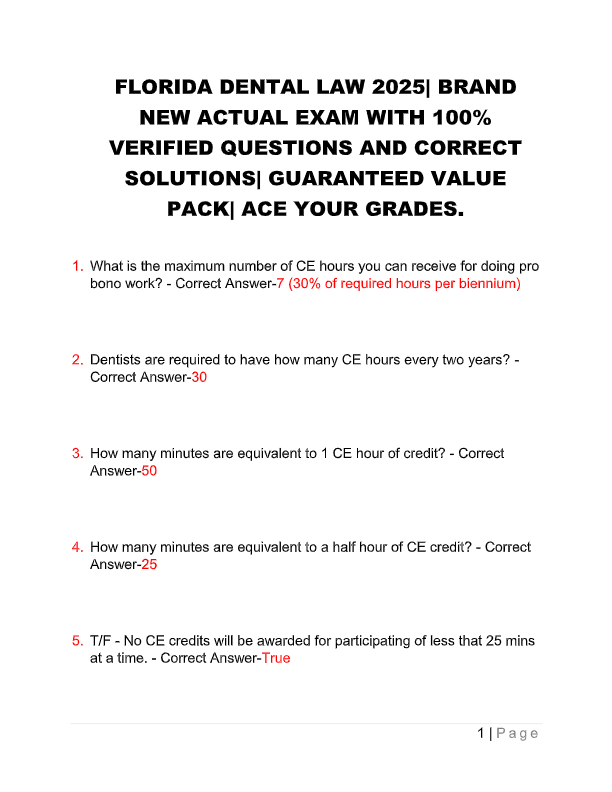 Florida Dental Law Exam 2025: Complete Study Guide with 100% Verified Answers & Guaranteed Pass