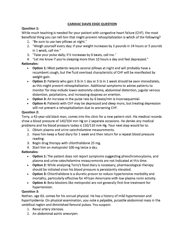 Davis Edge Cardiac Exam 2025: Actual Test Questions & Verified Answers with Rationales | 100% Accura
