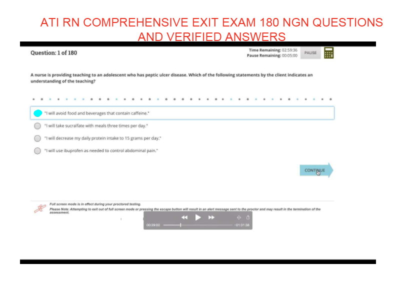 ATI RN COMPREHENSIVE EXIT EXAM 180 NGN QUESTIONS  AND VERIFIED ANSWER
