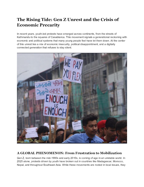 Gen Z unrest and the crisis of economic precarity