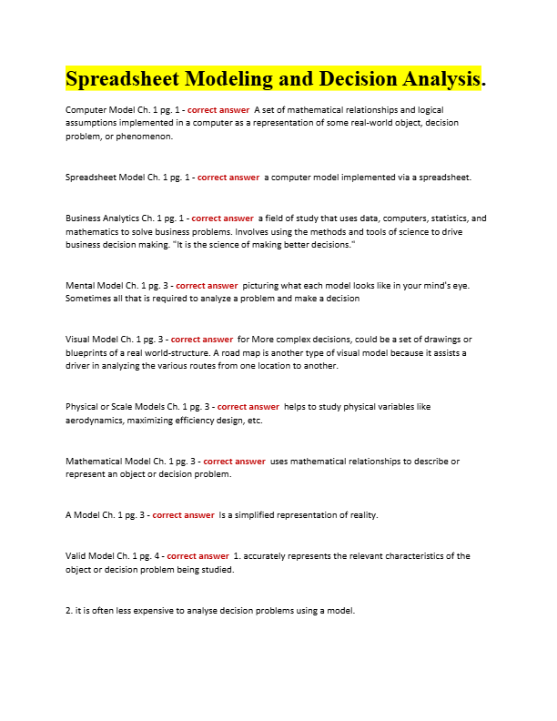 Spreadsheet Modeling & Decision Analysis 9th Edition Test Bank | Ragsdale | Chapters 1–15