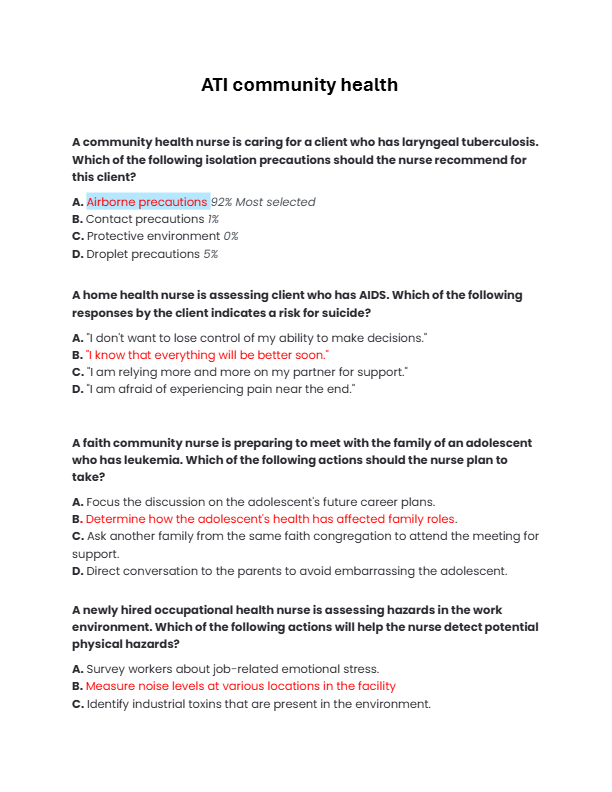ATI RN COMMUNITY HEALTH PROCTORED EXAM