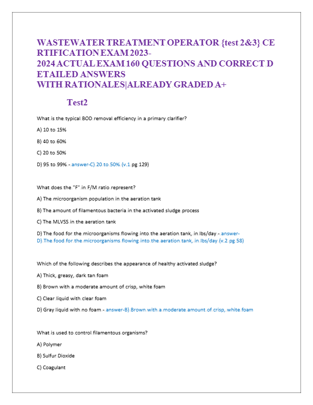 Wastewater Grade 1 Operator Certification Test 2025 | 300 Practice Questions & Verified Answers