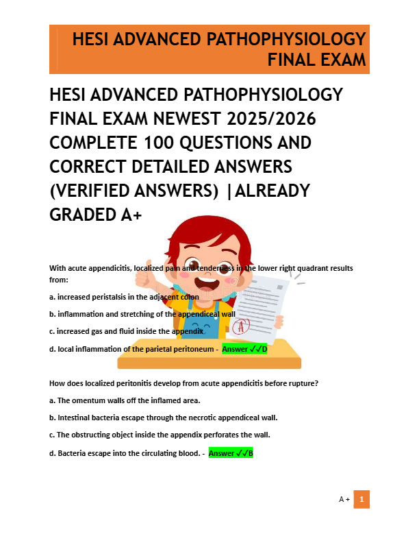 HESI ADVANCED PATHOPHYSIOLOGY  FINAL EXAM NEWEST 2025/2026  COMPLETE 100 QUESTIONS AND  CORRECT DETA