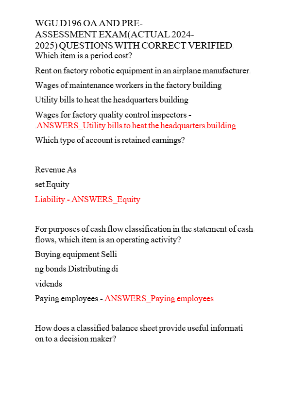 WGU D196 OA & Pre-Assessment Exam Prep 2025-2026 | 250+ Actual Questions & Verified Answers