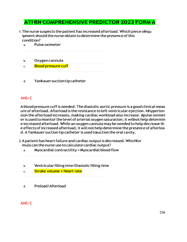 ATI RN COMPREHENSIVE PREDICTOR 2025/2026 FORM A ATI RN Comprehensive Predictor
