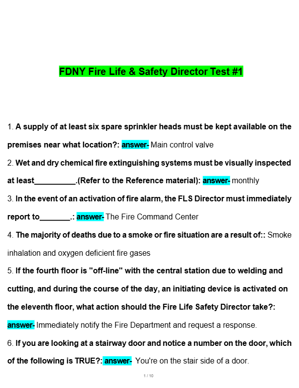 FDNY Fire and Life Safety Director (FLSD) Exam Prep 2025 – Verified Questions & Answers for Test #1