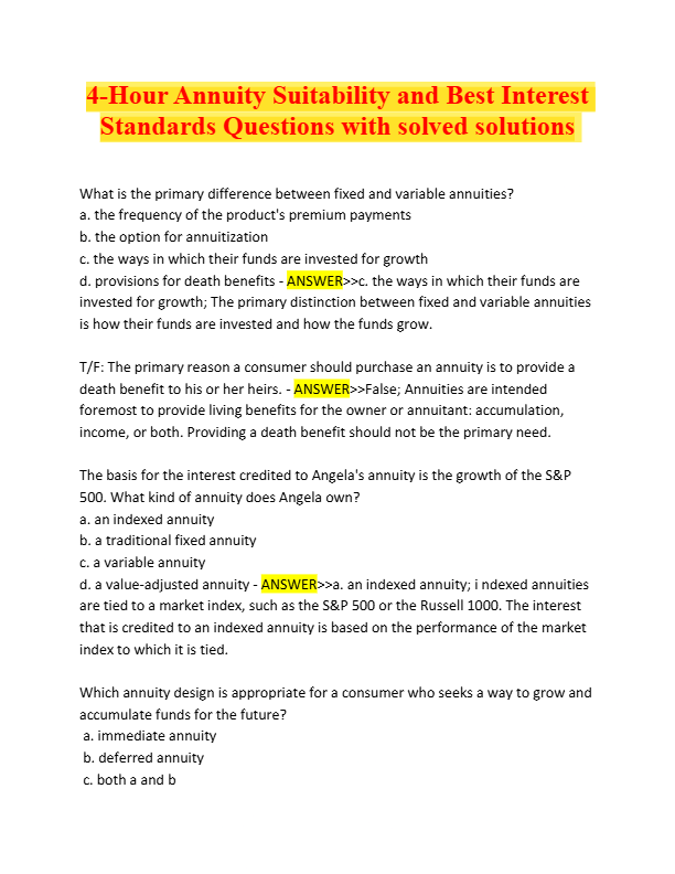 4-Hour Annuity Suitability and Best Interest  Standards