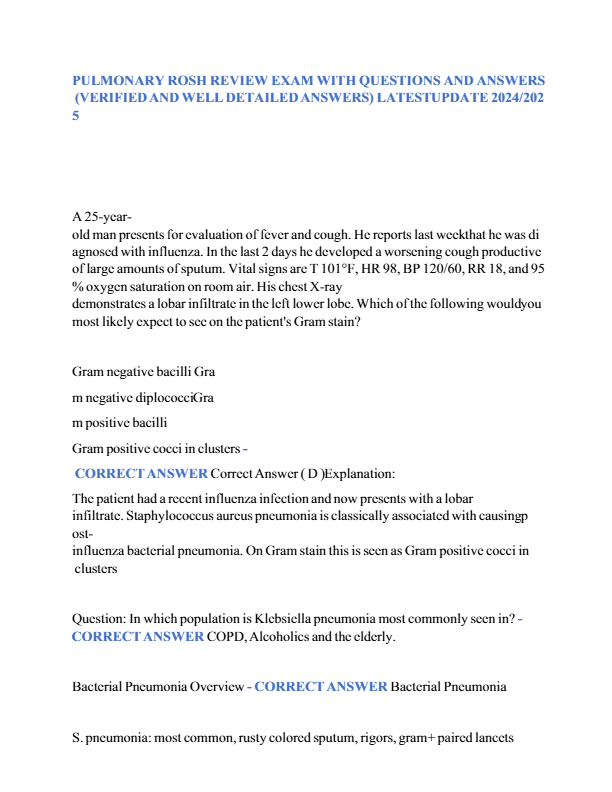Pulmonary ROSH Exam 2025: Verified Questions & Detailed Answers Guide