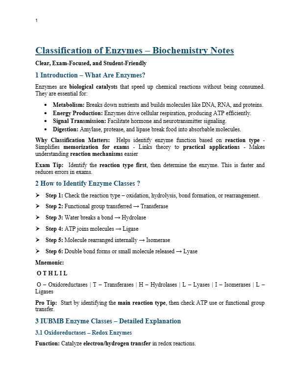 Classification of Enzymes – Types, Functions, and Overview | Biochemistry Notes