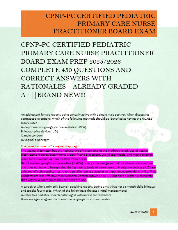 CPNP-PC CERTIFIED PEDIATRIC  PRIMARY CARE NURSE PRACTITIONER  BOARD EXAM PREP 2025/2026  COMPLETE 45