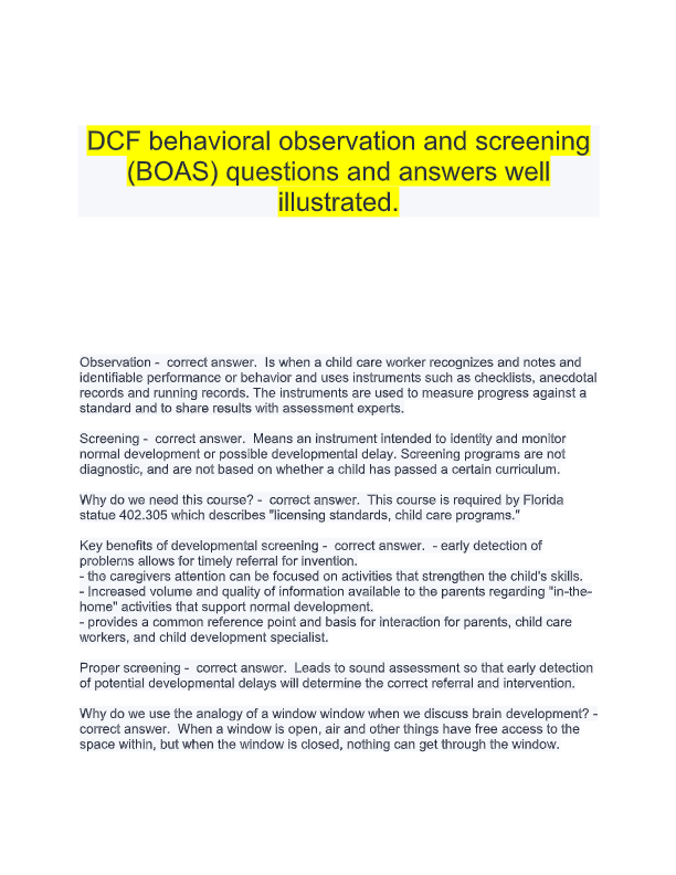 DCF Behavioral Observation and Screening (BOSR) Exam 2025 – Actual Study Guide Questions & Verified