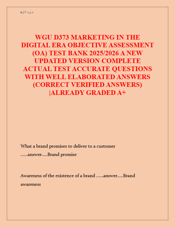 WGU D373 Marketing in the Digital Era OA Study Guide 2025 | Complete Test Bank with Verified Answers
