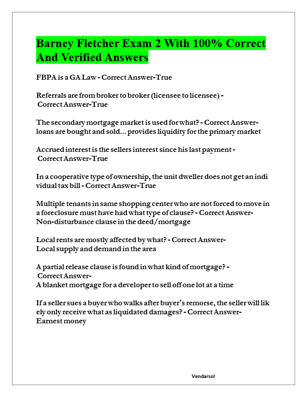 Barney Fletcher Real Estate Exam Prep 2025–2026 | 300+ Practice Questions & Verified Answers