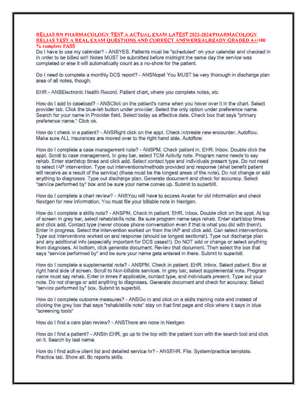RELIAS RN Pharmacology A Exam 2025–2026: Accurate Questions & Detailed Answers | 100% Pass Guarantee