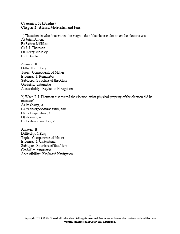 Test Bank for Chemistry 5th Edition Burdge Updated Version · 100% satisfaction guarantee