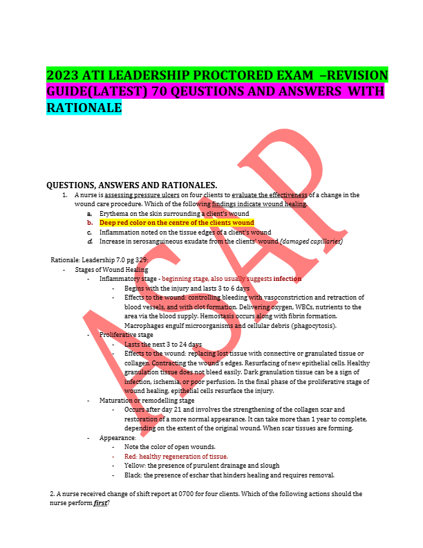 ATI LEADERSHIP PROCTORED EXAM–REVISION  GUIDE(LATEST) 70 QEUSTIONS AND ANSWERS