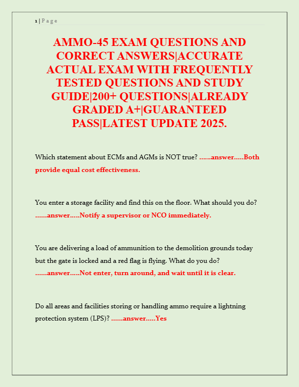 AMMO-45 Exam 2025: 200+ Verified Questions & Answers | Study Guide & Practice Test | Guaranteed Pass