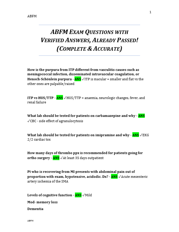 ABFM Hypertension 2025 Exam: Comprehensive Questions & Verified Answers (100% Accurate)