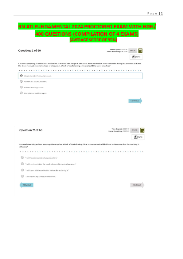 400 ATI FUNDAMENTAL PROCTORED EXAM 2025 ACTUAL EXAM COMPLETE ACCURATE EXAM QUESTIONS WITH DETAILED
