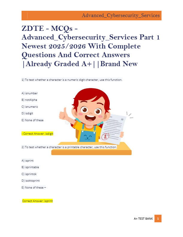 ZDTE - MCQs -  Advanced_Cybersecurity_Services Part 1  Newest 2025/2026 With Complete  Questions And