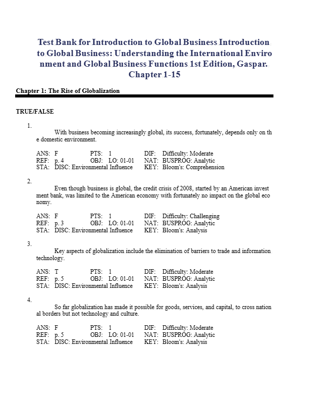 Test Bank for Global Business 4th Edition by Mike Peng (2025) | Complete Questions & Answers