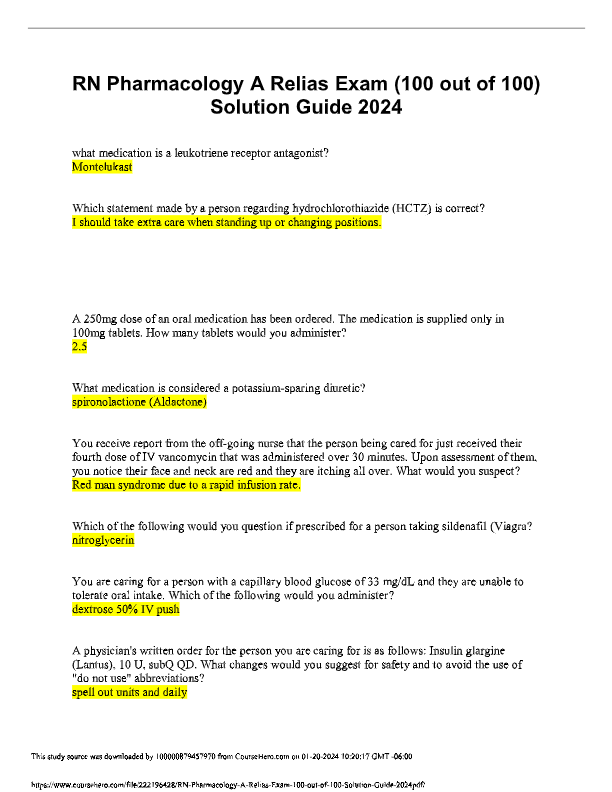 RELIAS RN Pharmacology A Exam 2025–2026: Accurate Questions & Detailed Answers | 100% Pass Guarantee