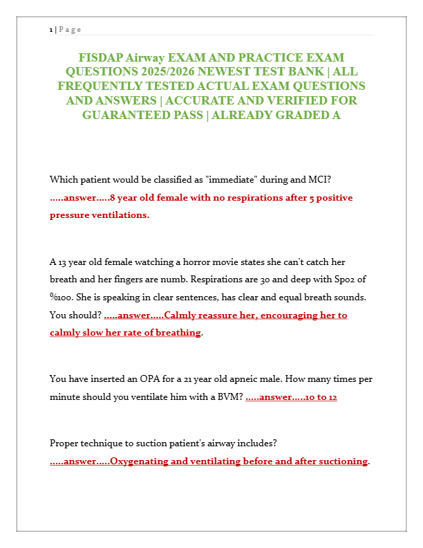 FISDAP Airway Exam 2025/2026 – Newest Test Bank with Practice Questions & Verified Answers