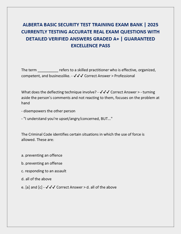 Alberta Security Practice Exam 2025: Complete Questions & Verified Answers | Elaborated & Graded A+