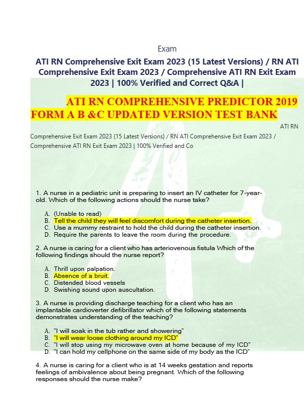 ATI RN Comprehensive Exit Exam 2023 (15 Latest Versions) / RN ATI  Comprehensive Exit Exam
