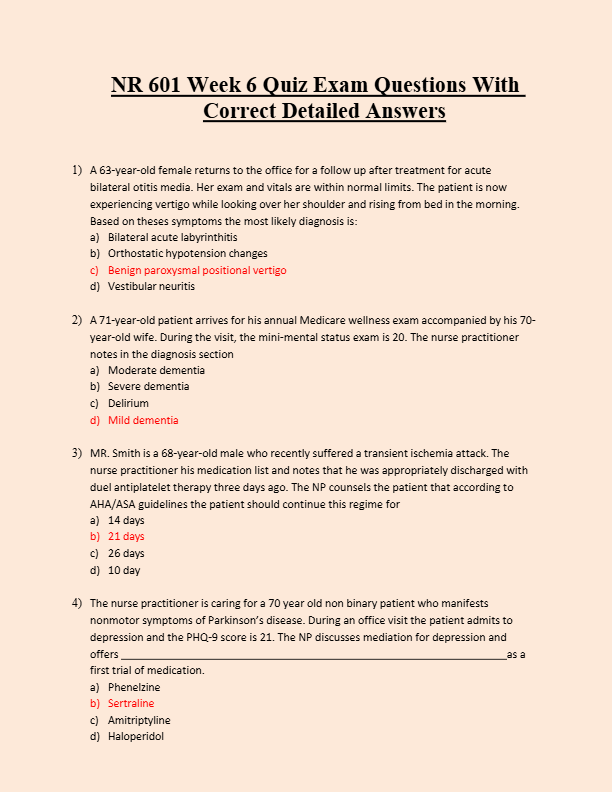 NR 601 Week 6 Quiz Exam Questions With Correct Detailed Answers
