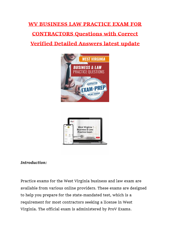 WV BUSINESS LAW PRACTICE EXAM FOR CONTRACTORS Questions with Correct Verified Detailed Answers lates