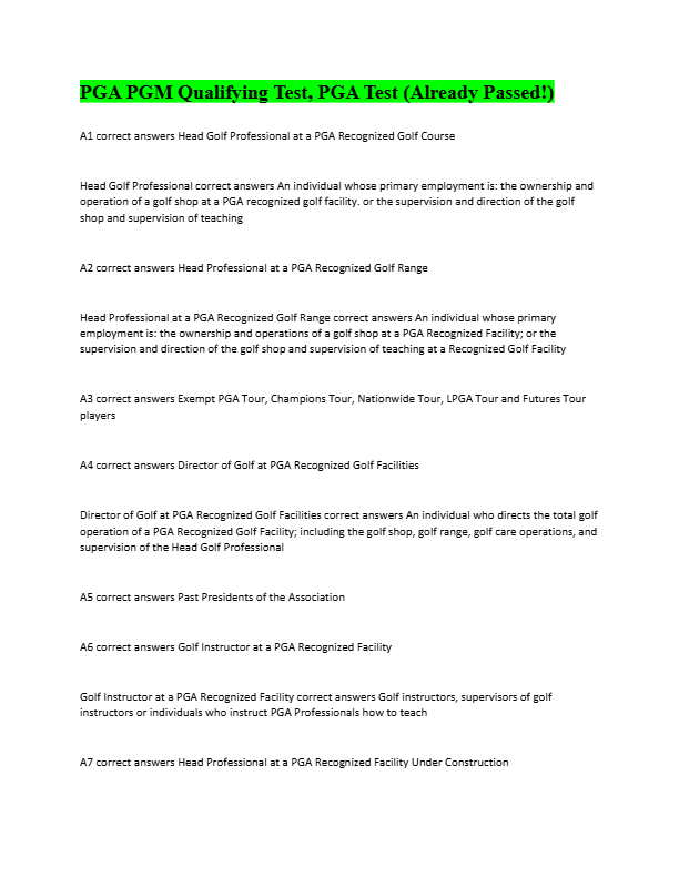 PGA PGM Full Study Guide 2025–2026: Exam Questions & 100% Correct Answers – Latest Edition