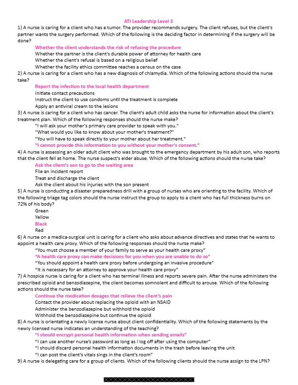 ATI RN Leadership Level 3 Exam – NGN Questions & Verified Answers