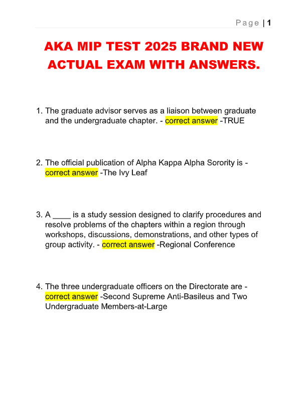 AKA MIP Test 2025: Complete Exam Set with Verified Answers | 100% Accurate & Already Graded A+