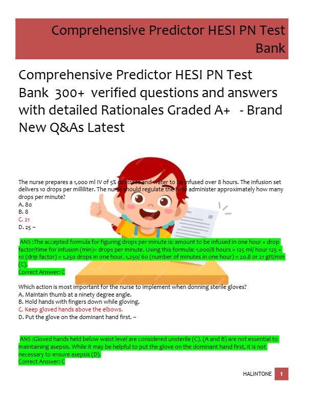 Comprehensive Predictor HESI PN Test  Bank  300+  verified questions and answers  with detailed Rati