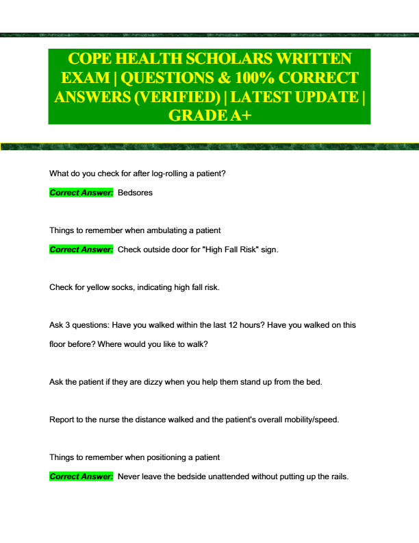 COPE Health Scholars Written Exam 2025 | Verified Questions & Answers | Latest Update | Graded A+