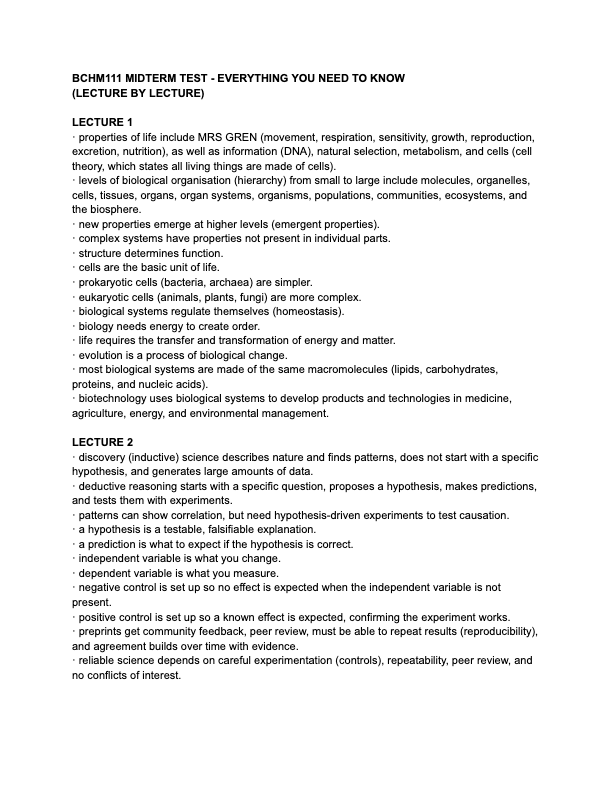 BCHM111 MIDTERM TEST NOTES - EVERYTHING YOU NEED TO KNOW