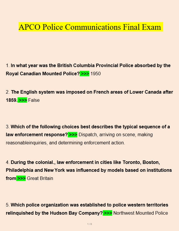 APCO Police Communications Final Exam Study Guide 2025: Actual Test Questions & Verified Answers