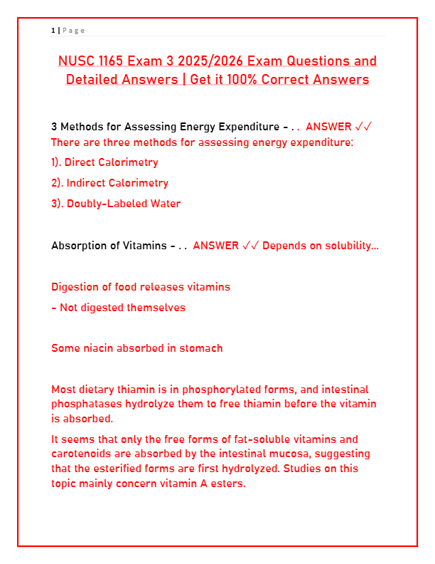 NUSC 1165 Exam 3 2025: Energy Metabolism, Vitamins, Protein &amp; Weight Management Study Guide