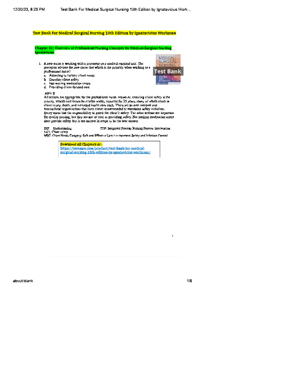 Medical-Surgical Nursing Test Bank 2025 | Ignatavicius 9th Edition | Interprofessional Care | NCLEX®