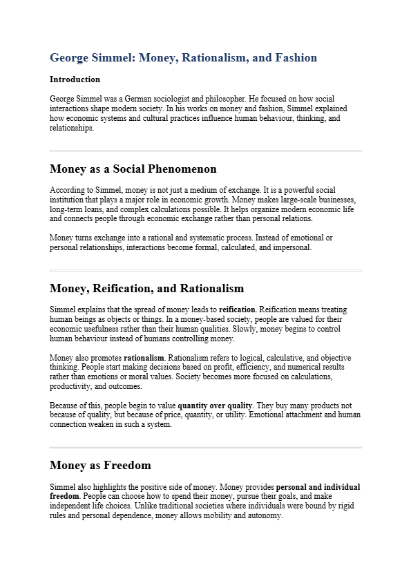 George Simmel : philosophy of money and fashion