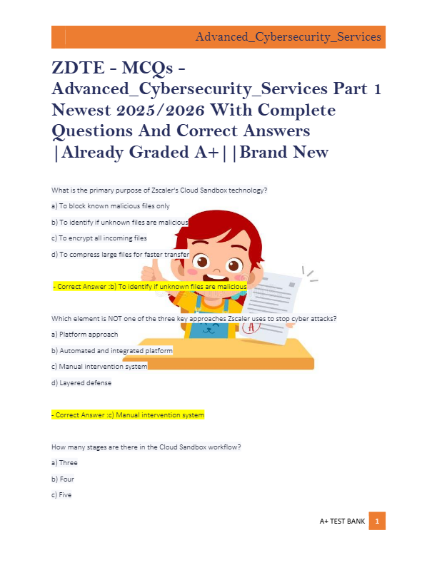 ZDTE - MCQs -  Advanced_Cybersecurity_Services Part 1  Newest 2025/2026 With Complete  Questions And