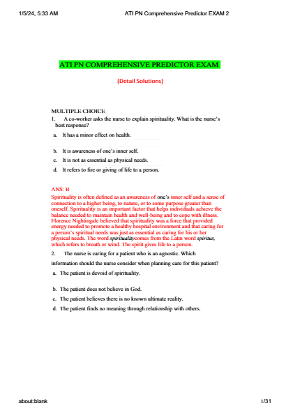Ati pn comprehensive predictor exam 2 1