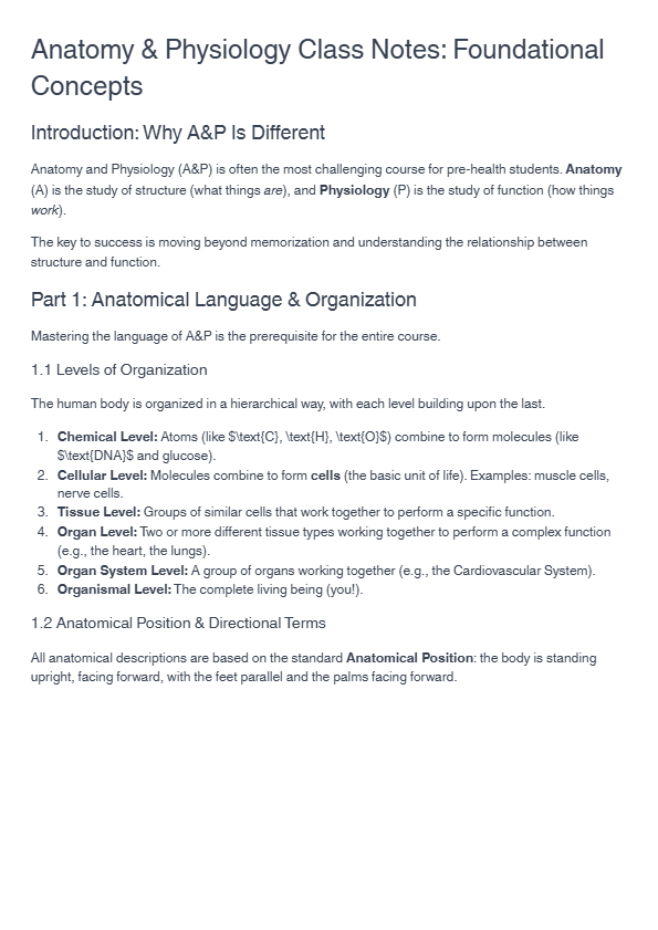 Anatomy & Physiology Class Notes: Foundational Concepts