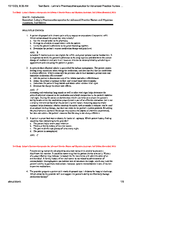 Lehne’s Pharmacotherapeutics Test Bank 2025 | 1st Edition | APRN & PA Prescribing Guide